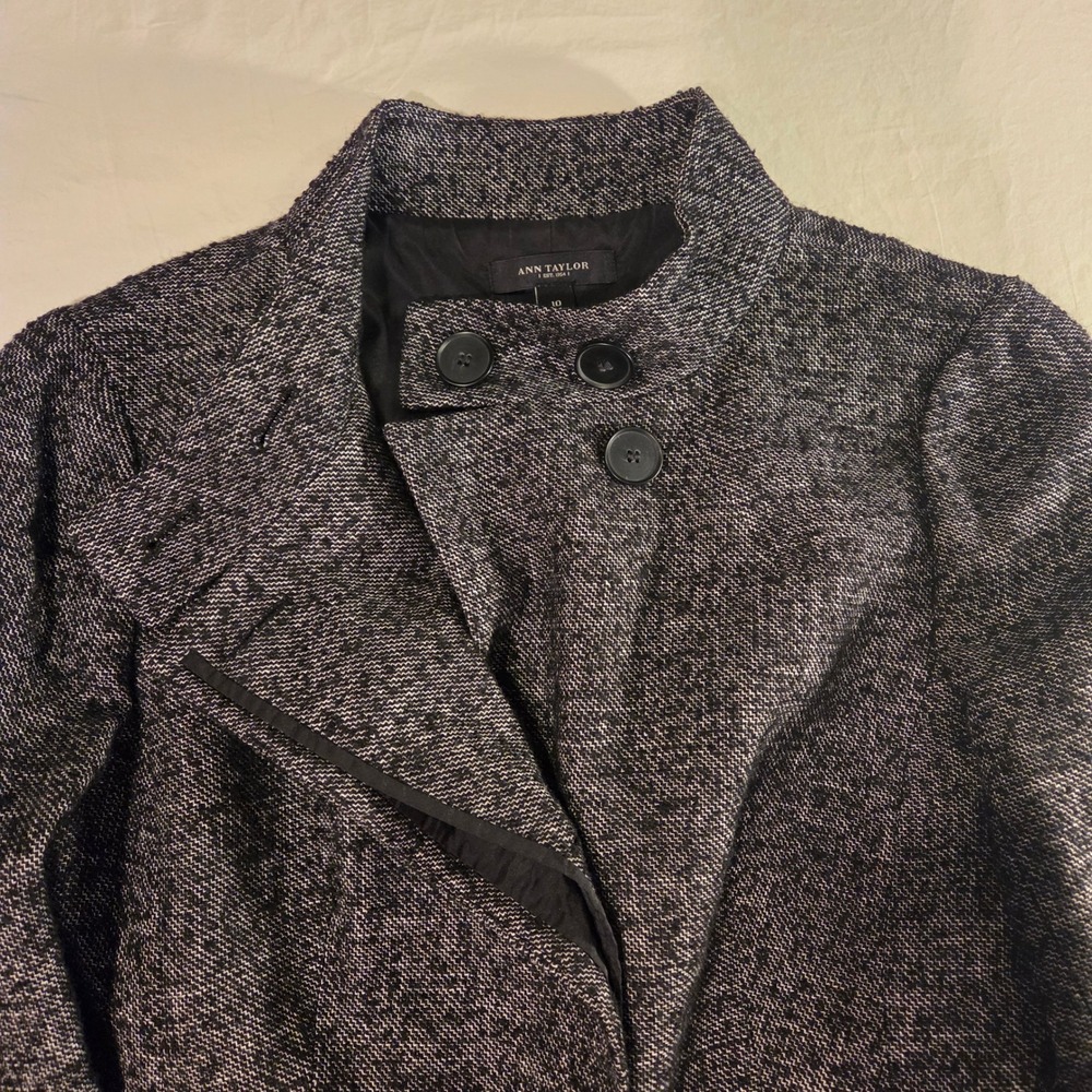 Ann Taylor Wool Blend Tweed Blazer Jacket Size 10 Black White Office Classic - Picture 6 of 10